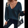 thumbnail image 2 of Suéter de Cuello en V con Hombros Descubiertos para Mujer, Camisa Ajustada de Larga, Suéter con Lazo en la Espalda Azul Real XL, 2 of 8