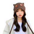 thumbnail image 4 of Gorro MOSSTYUS para mujer, tejido a ganchillo, orejas de gato, color caqui, 4 of 9