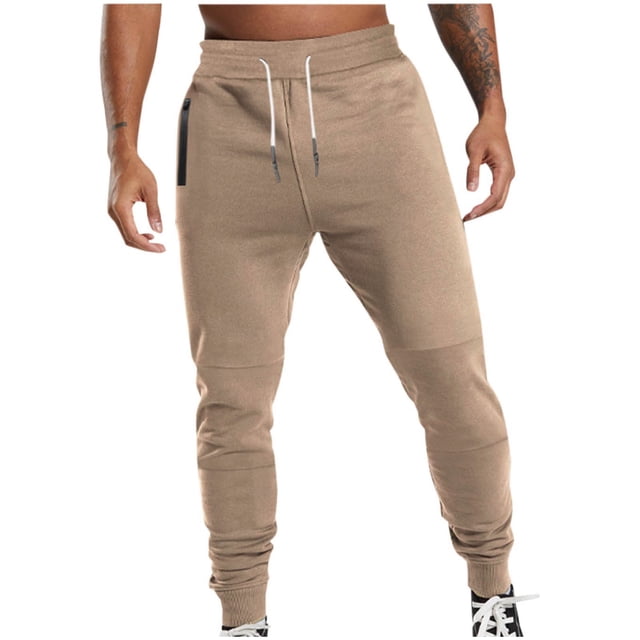 Pantalones largos para hombre, informales, lisos, con cremallera, múltiples bolsillos, con cordón ajustable, de poliéster