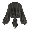 thumbnail image 3 of Lixiuxyad Womens Elegant Sheer Chiffon Cardigan Long Sleeve Tie Front Lightweight Summer Outfits,Black, 3 of 6