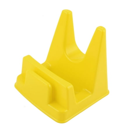 Household Kitchen Plastic Pan Pot Lid Cover Ladle Stand Holder Shelf Rack Yellow