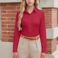 thumbnail image 3 of HomeDM Long Sleeve Button Down Shirts for Women, Slim Fit Stretch Dress Shirts Casual Business Work Blouse, Solid Color - Red/M, 3 of 7