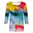 thumbnail image 4 of BangWanChi 3/4 Length Sleeve Womens Tops Plus Size Women's Fashion Printed T-shirt 3/4 Sleeves Blouse Round Neck Casual Tops, 4 of 5