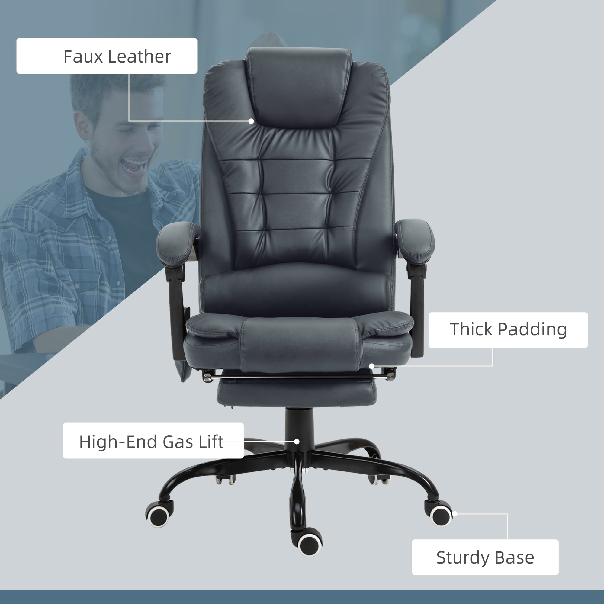 Vinsetto 7-Point Vibrating Massage Office Chair with High Back Blue