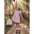 thumbnail image 6 of BemeyourBBs Kids Toddler Girls Pink Birthday Day Dress Outfit 1 2 3 4 5 6 Years Old Birthday Summer Clothes Little Girl Puff Short Sleeve Doll Collar Carousel Balloon Cake Embroidery Dress, 6 of 9