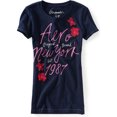 thumbnail image 1 of Aeropostale - Camiseta gráfica para mujer con diseño de flor de purpurina 87, azul, extragrande, 1 of 2