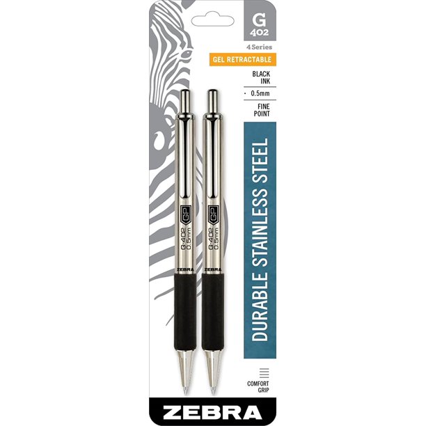Zebra Pen G402 Stainless Steel Retractable Gel Pen, Fine Point, 0.5mm
