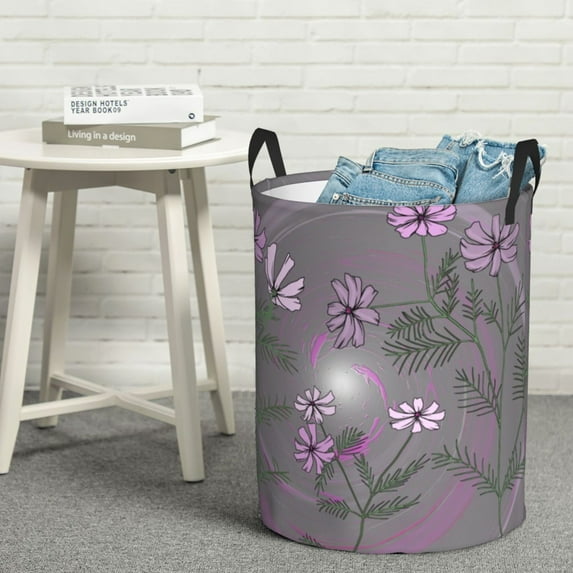 YFYANG Waterproof Laundry Hamper, Flowing Swirling Flower Pattern Laundry Basket Oxford Fabric with Handle Foldable, M