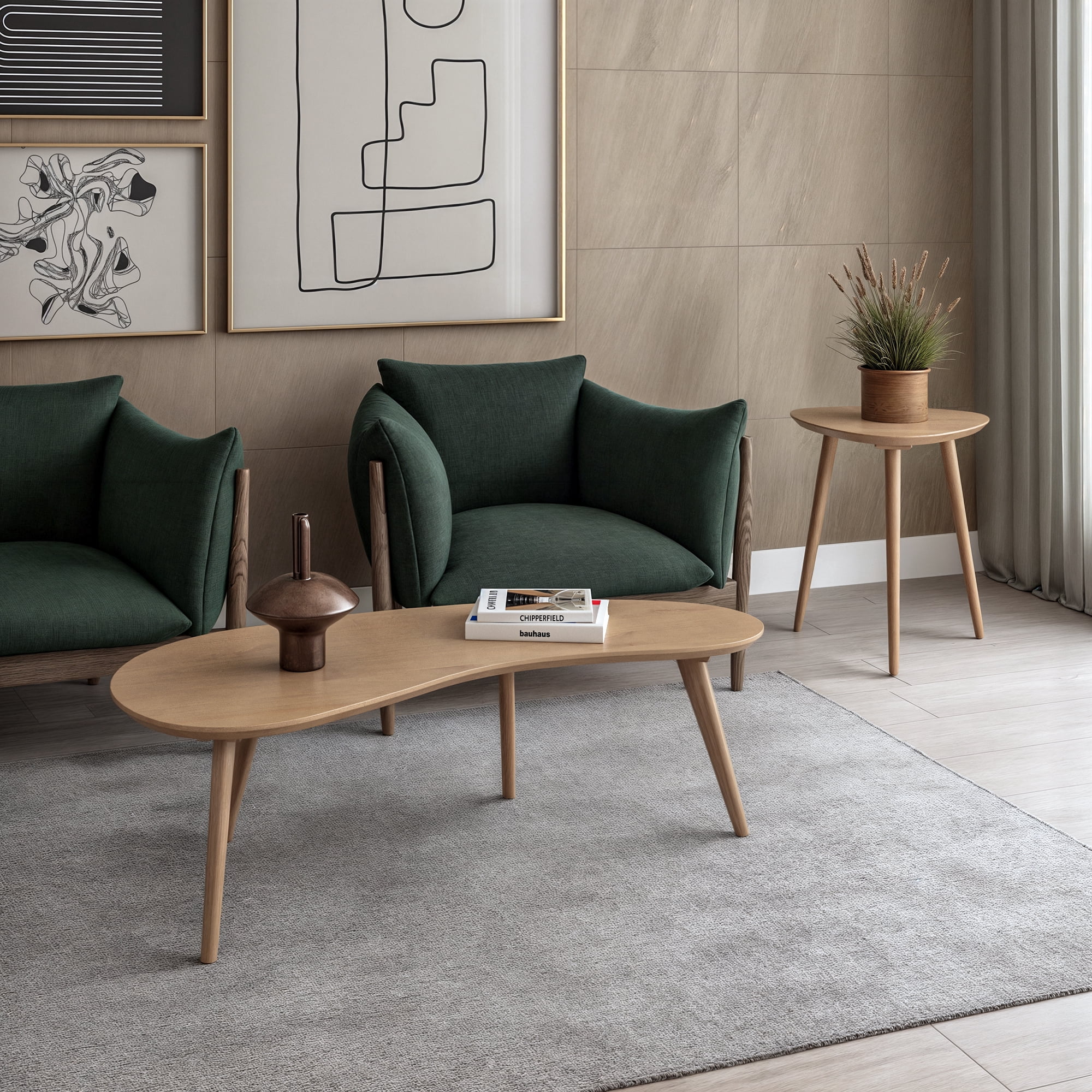 Camaflexi Mid Century Modern Coffee Table Small Tabletop Wood Coffee Desk, Light Oak