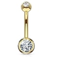 thumbnail image 1 of Double Gemmed 14 Karat Solid Gold Belly Button Ring 14ga, 1 of 6