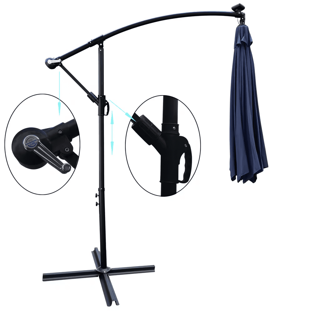 Howcool 10 ft Outdoor Patio Umbrella Solar Powered LED Lighted Sun Shade Market Waterproof 8 Ribs Umbrella with Crank and Cross Base for Garden Deck Backyard Pool Shade Outside Deck Swimming Pool