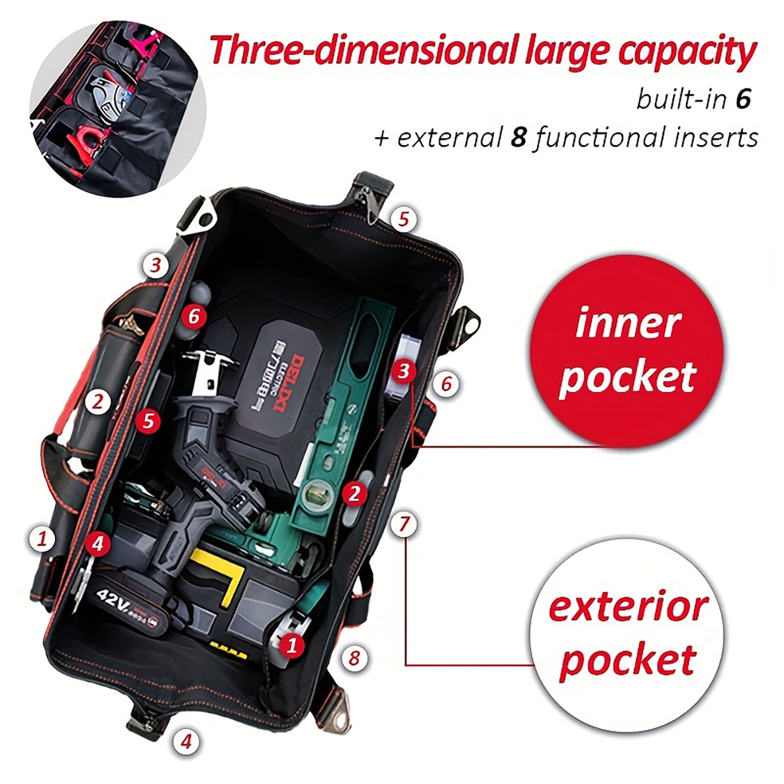 20 Inch Tool Bag with 14 Pockets, Heavy-Duty Organizer Tote with Shoulder Strap & Non-Slip Base for Tools