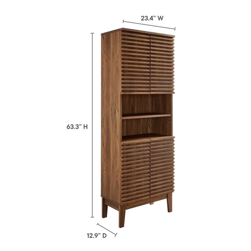 Pemberley Row Particleboard Walnut Tall Bathroom Storage Cabinet Rectangular Adjustable Shelves Unassembled