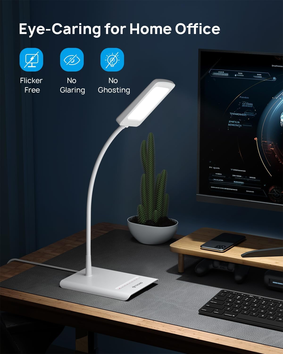 TROND LED Desk Lamp 3 Color Modes 7 Brightness, Dimmable Table Lamp, Eye Caring Reading Light, Adjustable Gooseneck, Touch Control 900LM