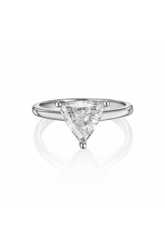 Trillion Cut Solitaire Diamond Engagement Ring, Single Diamond Ring, Proposal Ring, 1.50 Simulated Diamond, 14K White Gold Plated