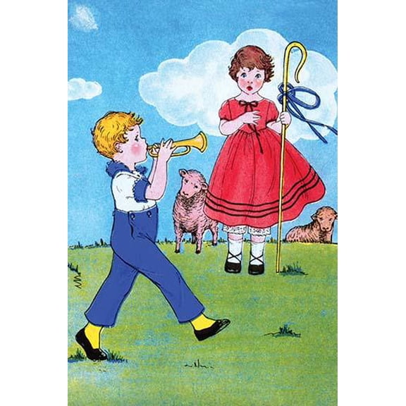 Little Boy Blue and Bo Peep-Fine Art Canvas Print (20" x 30")