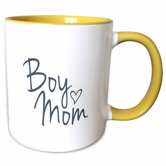 3drose, Image of the Phrase Boy Mom in Blue Lettering, 11oz Two-tone Yellow Mug