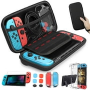 Switch Case Accessories Bundle, TSV Protective Travel Carrying Case Cover Set Fit for Nintendo Switch and Joy-cons Controller, w/ 10 Game Card Slot, Clear Screen Protector and Thumb Grip Caps