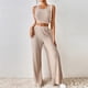 thumbnail image 1 of Completo Pantalone Lungo Conjunto de pantalones de 2 piezas para mujer, informal, color sólido, cuello redondo, cintura elástica, atuendo diario Ygjytge Beis M para Mujer, 1 of 6