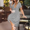 thumbnail image 3 of Fotbe Gray Plaid Pattern Dress Casual Womens Fashion Short Sleeve Maxi Dress T Shirt Dress Striped Long Color Block Maxi Dress, 3 of 6