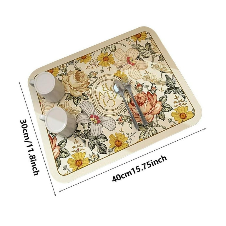 Tohuu Vintage Floral Plates Dish Drying Mat Non-slip Technology