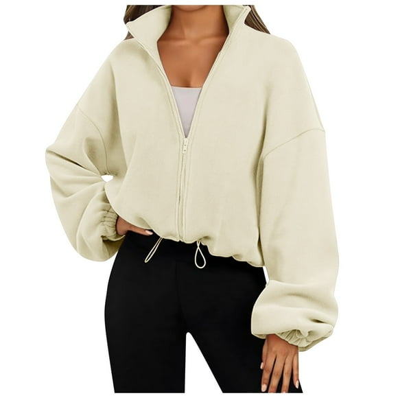 Bmisegm Zip up Hoodie Women Oversized Sweatshirt Cropped Jacket Trendy Jacket Workout Coat Jackets for Women Light Yellow XXL