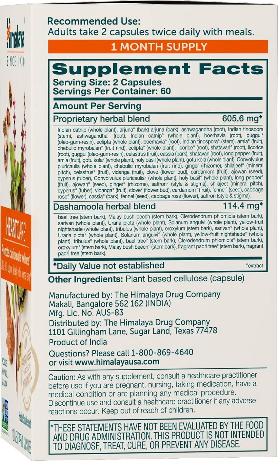 Himalaya HeartCare - Herbal Heart Health Supplements with Ashwagandha and Amla - Vegan,720 mg, 120 Capsules