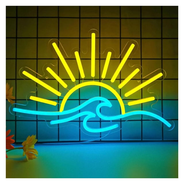 Letrero De Neón Con Diseño De Amanecer Y Atardecer Para Decoración De Hoteles De Playa, Luces LED Regulables Para Dormitorio, Bar Y Fiestas,39x24.9cm