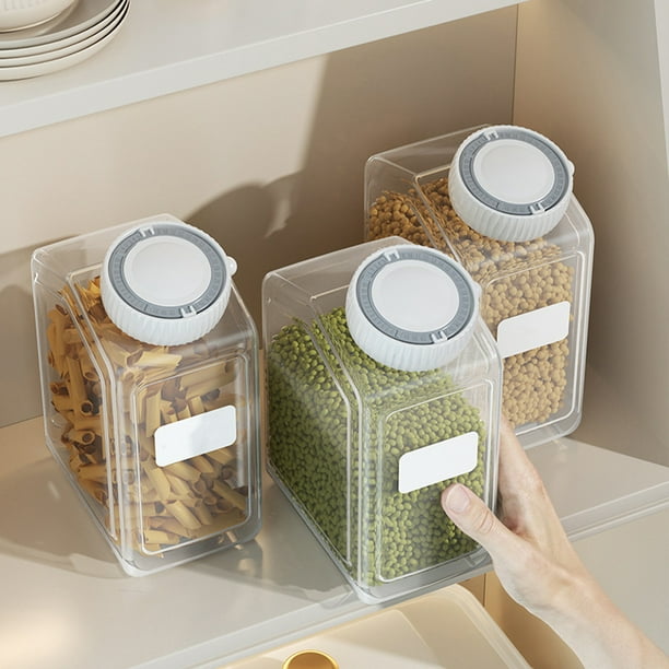 Contenedor Hermético Transparente para Arroz y Harina | Dispensador de Granos de Plástico de 22 X 14 X 8 Cm | Organizador de Despensa para Cereales, Legumbres, Snacks y Comida para Mascotas | Paquete