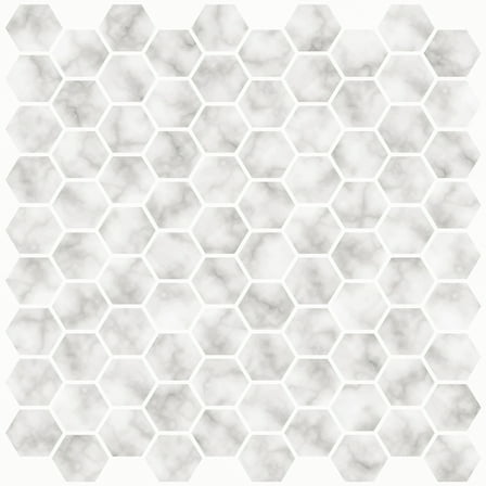 InHome Hexagon Marble 10 in. x 10 in. Peel and Stick Resin Backsplash Tiles (4-Pack)
