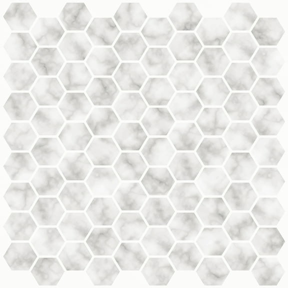 InHome Hexagon Marble 10 in. x 10 in. Peel and Stick Resin Backsplash Tiles (4-Pack)