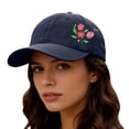 thumbnail image 4 of Helii Washed Cotton Embroidered Flower Baseball Cap Dad Hat: Soft 6 Panel Curved Brim Sun Hat for Women Men Adjustable Floral Sports Cap Navy,One Size, 4 of 5