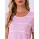 thumbnail image 5 of Camisón de noche para mujer INSPIRE CHIC, cuello redondo, mangas cortas, vestido de dormir a rayas, talla XL, color rosa, 5 of 6