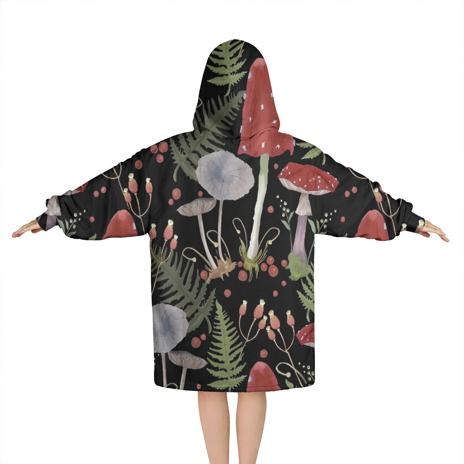 Red Mushroom Fern Black Pattern Blanket Hoodies for Kids 6-13YR Oversize Wearable Blanket Hoodies for Boys Girls Teens