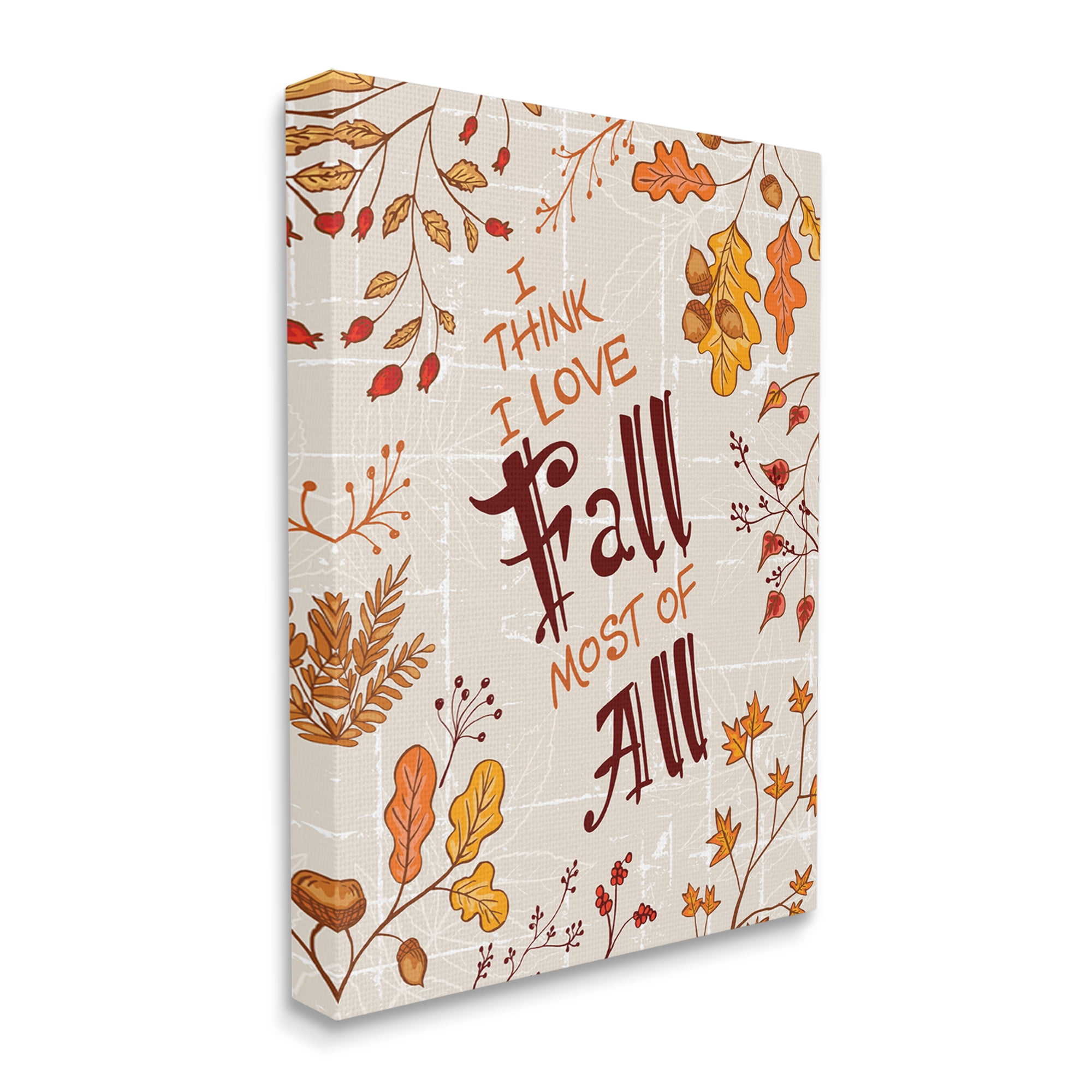 Stupell Industries Love Fall Leaf Border Botanical & Floral Painting Gallery Wrapped Canvas Art Print Wall Art, 24 x 30