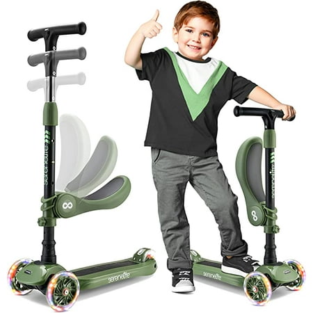SereneLife 3 Wheeled Adjustable Scooter for Kids - 2-in-1 Sit/Stand Child Toddlers Toy Scooters