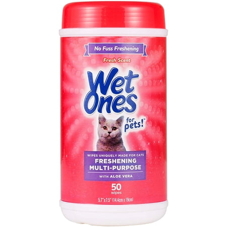 Wet Ones for Pets Freshening Multipurpose Wipes for Cats with Aloe Vera | Easy to Use Cat Cleaning Wipes, Freshening Cat Grooming Wipes for Pet Grooming in Fresh Scent | 50 ct Cannister Cat Wipes