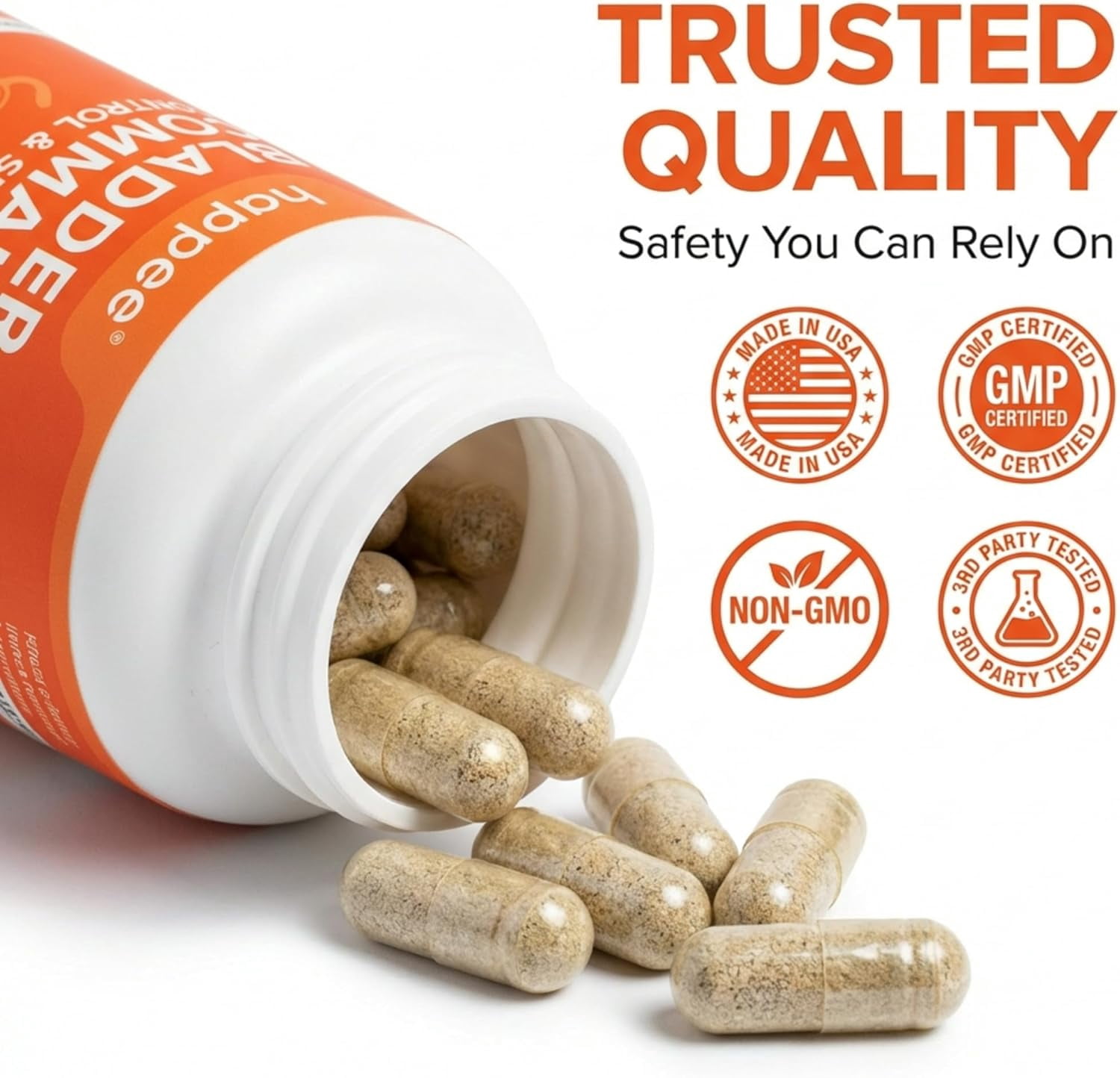 Happee Bladder Control Pills 120 Count - Bladder Control Supplement for Women & Men with Pumpkin Seed Extract, Cranberry & Herbal Blend