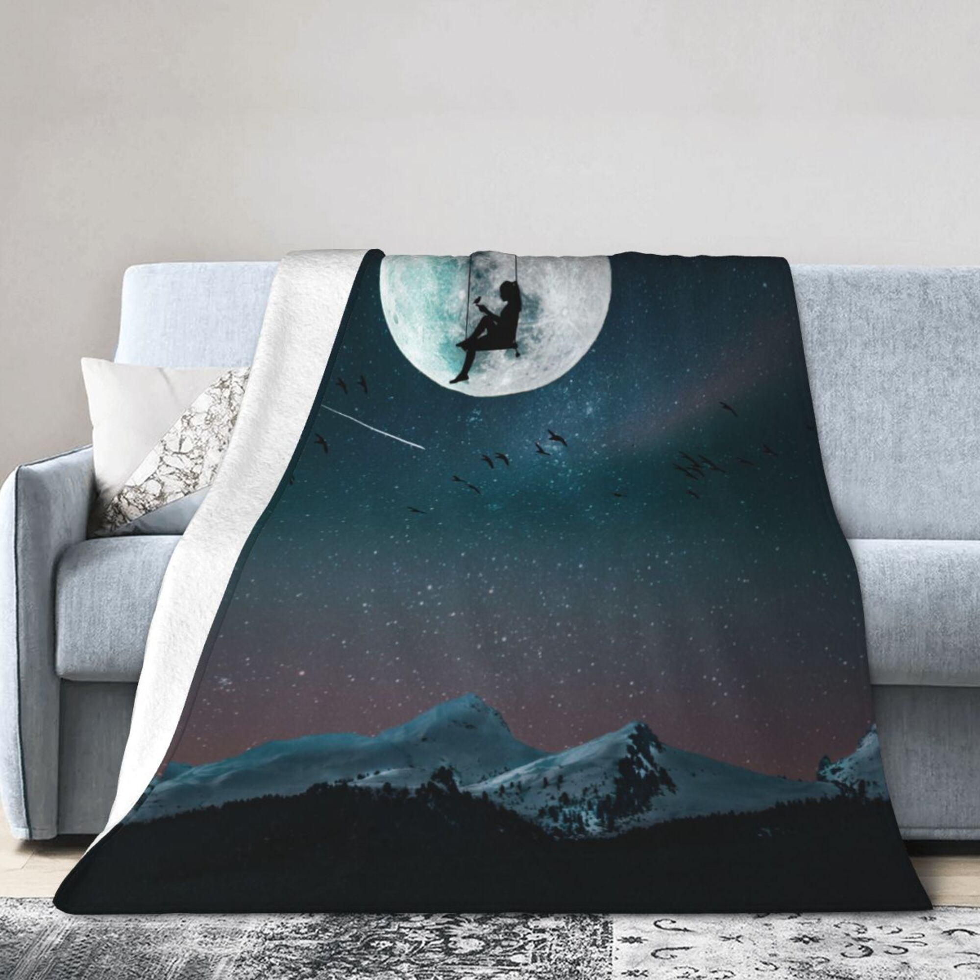 DouZhe Ultra Soft Micro Fleece Lightweight Flannel Bed Blanket Night Sky Mountain Moon Stars Print Cozy Warm Throw Blankets 50 x40 Walmart