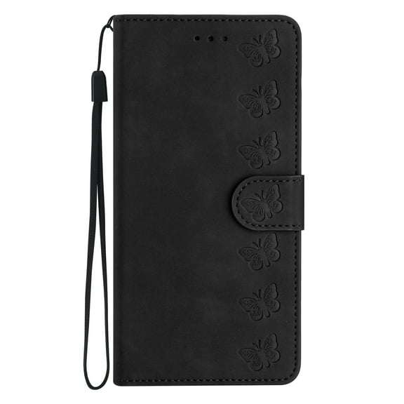 Wallet Case for Samsung Galaxy S23 Ultra, [2 Card Slots] [Kickstand] [Magnetic Clasp] Butterfly Pattern Premium PU Leather Flip Cover, Wrist Hand Strap TPU Shockproof Anti-Scratches Case,Black