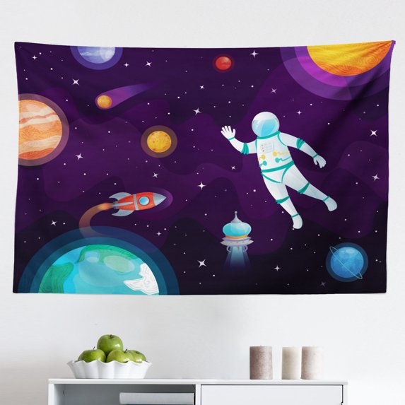 Universe Tapestry, Panoramic View of Cosmic View of The Earth The Sun and Galaxy, Fabric Wall Hanging Decor for Bedroom Living Room Dorm, 2 Sizes, Multicolor, by Ambesonne