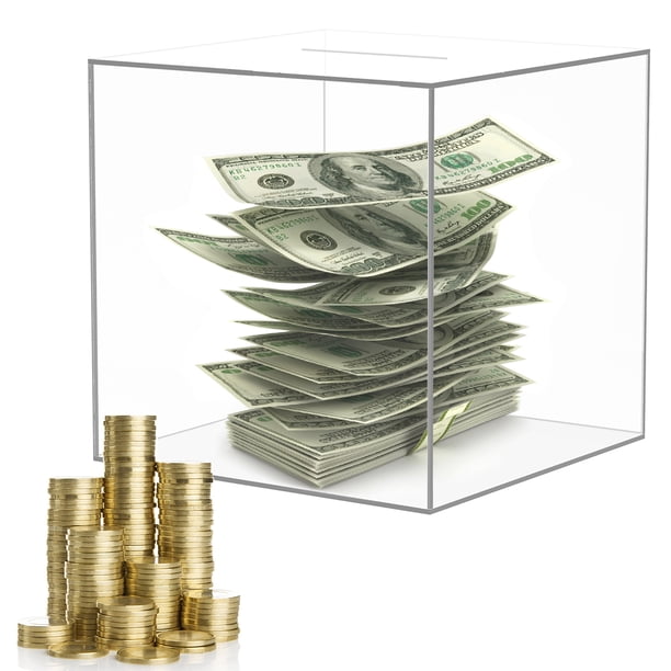 JTWEEN Hucha Banco de Dinero Acrílico Duradero Caja de Banco de Acrílico Transparente Caja de Banco de Cerdito Transparente Reutilizable Banco de Dinero Delicado Tarro de Ahorro de Dinero Fácil de Usar para Adultos y Niños