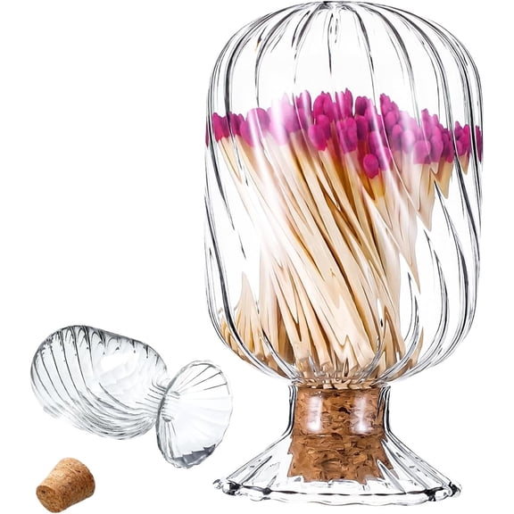 Tutuviw Helix Shaped Match Holder,5in Glass Matches Cloche,Upside Down Match Holder Jar,Decorative Upside Down Match Clotch Holder for Candle on Dining Table Fireplace Decoration(Not Include Matches)