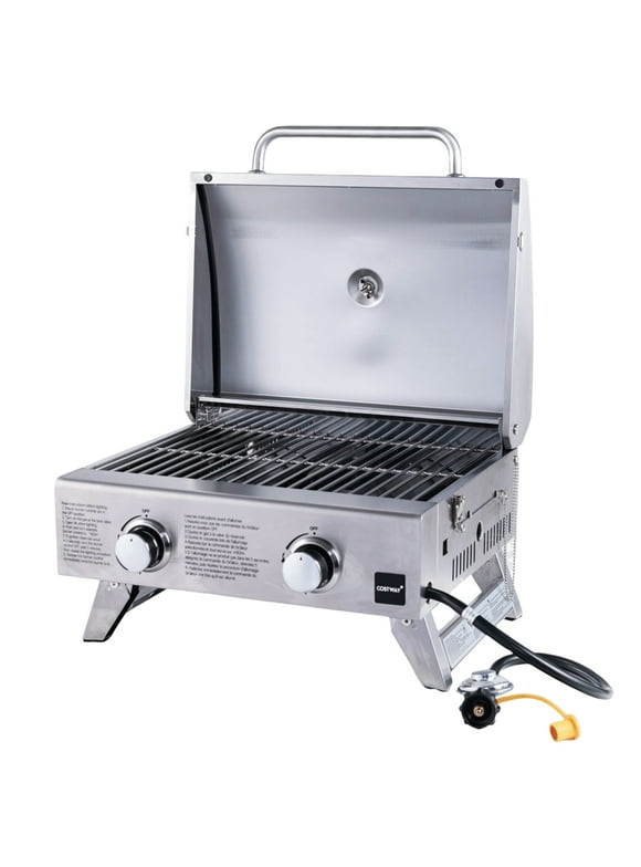 Costway 20,000 BTU Portable Gas Grill with Lid & Handle Top Thermometer Extra Flame Rod