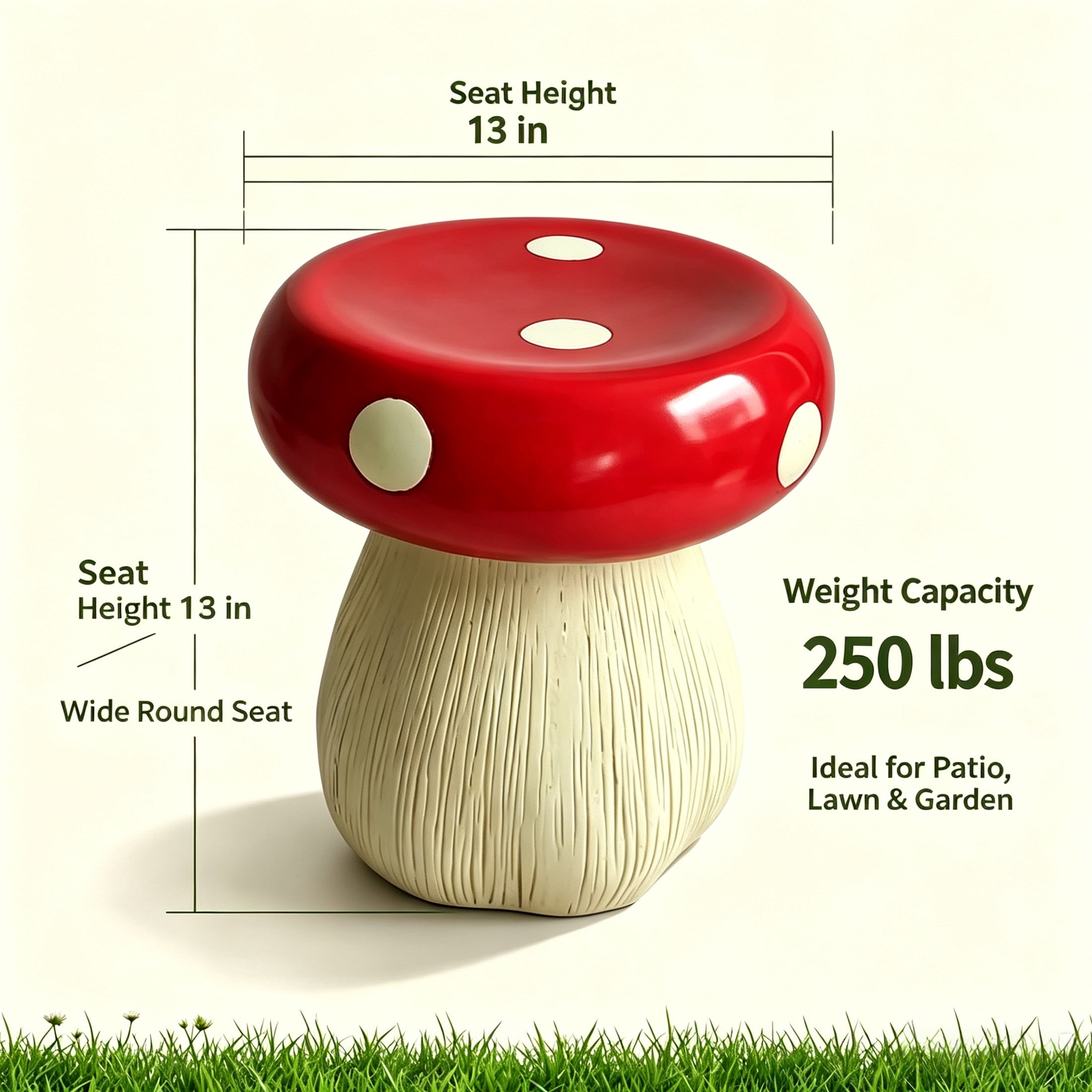 Noble House Art Mushroom Stool, Cute Fairy Decorative Statue, Outdoor Creative Figurine Seat for Patio, Garden, Red