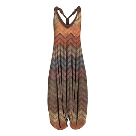 

Women Bohemian Loose Style Trousers Plus Size Jumpsuit Boho Sleeveless Blackless V-neck Suspender Overalls Summer Casual Romper Pants with Pockets