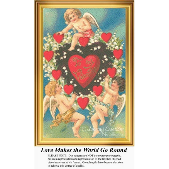 Love Makes the World Go Round, Vintage Counted Cross Stitch Pattern (Pattern Only, You Provide the Floss and Fabric)