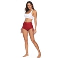 thumbnail image 1 of Women's High Waist Workout Shorts, Tummy Control Textured Yoga Sports Shorts with Side Drawstring, Red, M, 1 of 7