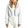thumbnail image 4 of ShomPort Zip Up Hoodies for Girl Cropped Sweatshirts Fall Trendy Outfits Fleece Kids Little Girls Clothes 5-15 Years, 4 of 5