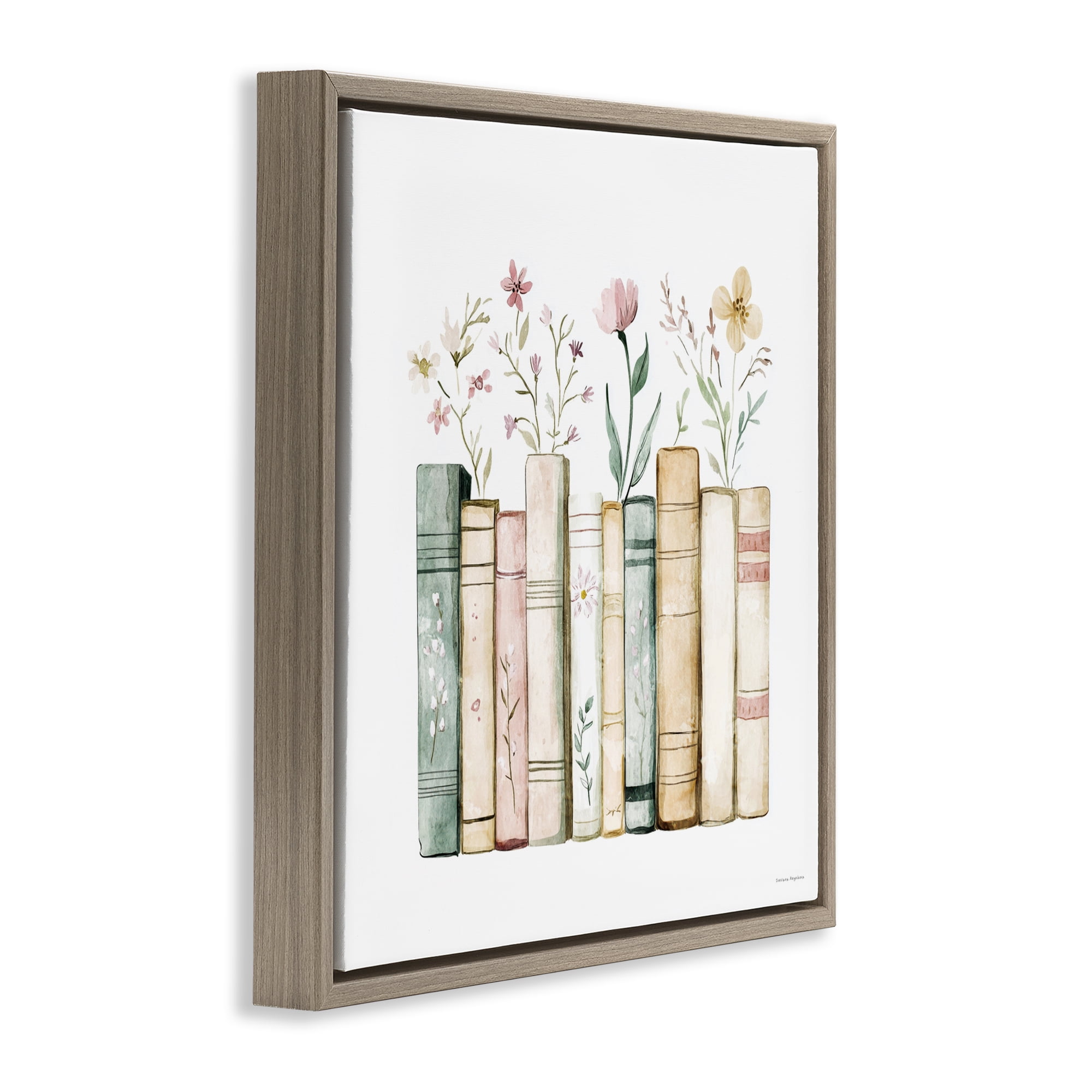 Stupell Industries Floral Stories Library Brown Framed Floater Canvas Wall Art, design by Svetlana Aleynikova